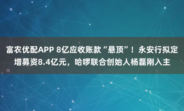 富农优配APP 8亿应收账款“悬顶”！永安行拟定增募资8.4亿元，哈啰联合创始人杨磊刚入主