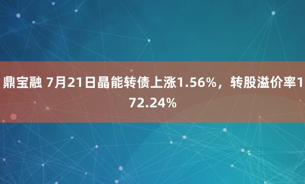 鼎宝融 7月21日晶能转债上涨1.56%，转股溢价率172.24%